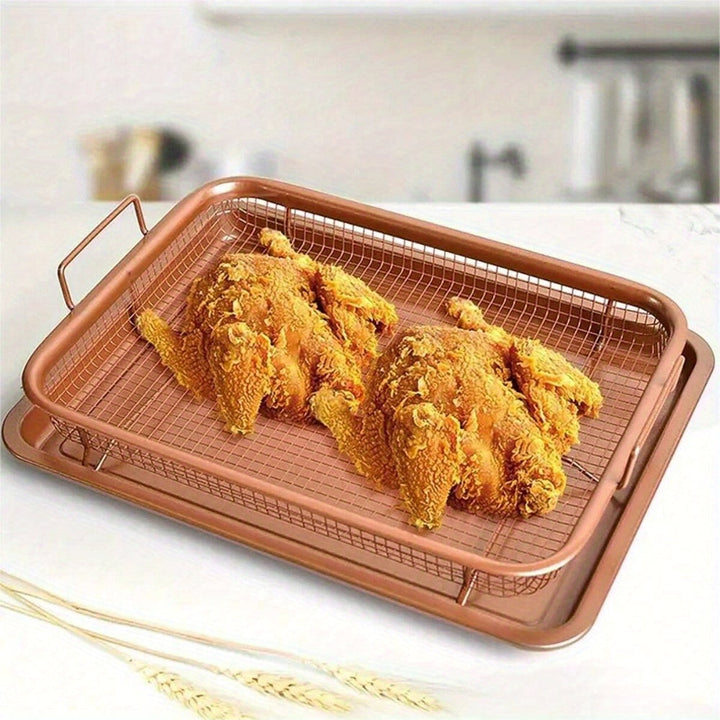 1 estuche de bandeja y sartén de acero inoxidable antiadherente para freidora de aire y horno - Herramientas de hornear duraderas, ideales para asar y lavar verduras, accesorios de cocina con función de rejilla de enfriamiento, accesorios de horno | Acab