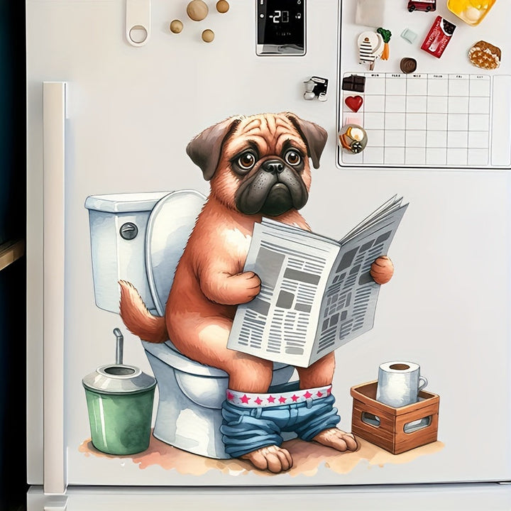 1 calcomanía autoadhesiva divertida de perro leyendo periódico para inodoro, decoración de baño con diseño juguetón, adhesivo desechable para cerámica, decoración humorística para el hogar