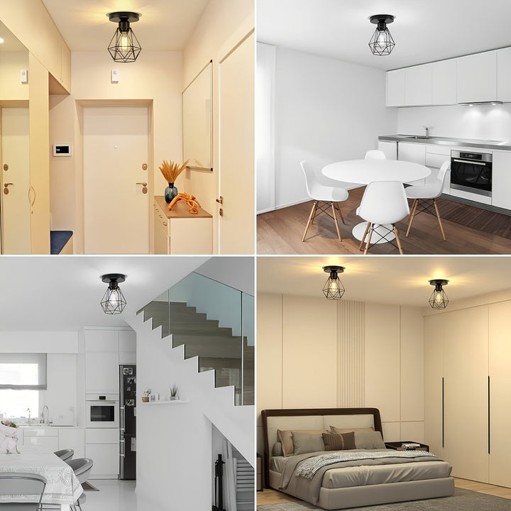 2pcs-Luz de Techo Media Incrustada, Luz de Techo de Pasillo Negra, Araña de Metal Estilo Granja, Luz de Techo Moderna para Cocina, Porche y Dormitorio