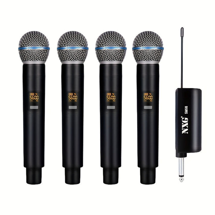 Microfono sin varillas Cantante NXG para Karaoke, sistema de micrófonos dinámicos portátiles de 4 UHF con control de voz/volumen y receptor recargable, ideal para iglesias, bodas, fiestas, discursos, refuerzo de sonido y mezcladores