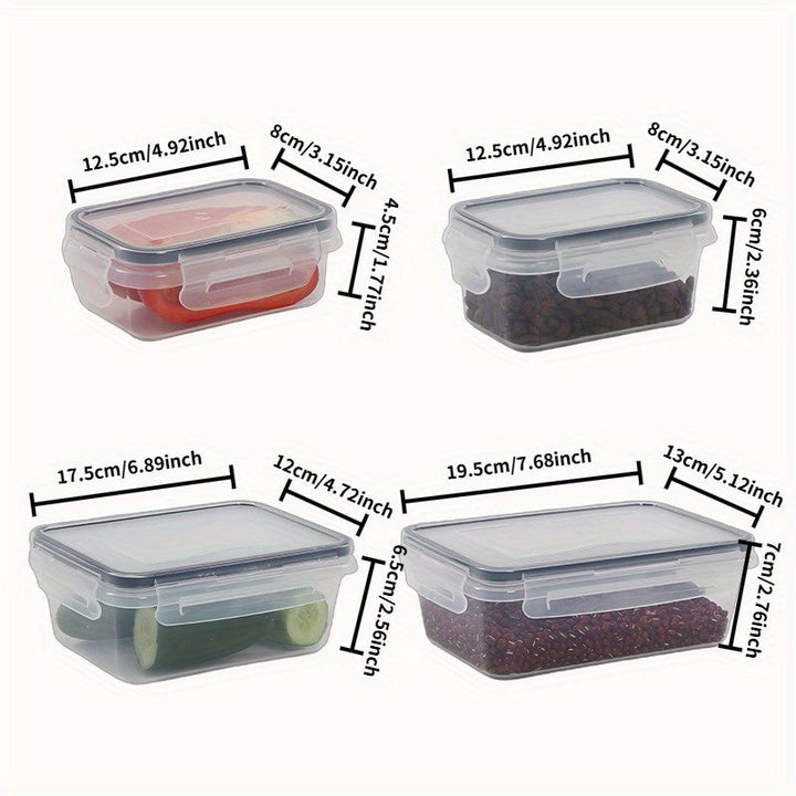 Juego de 8 Recipientes Transparentes para Almacenar Alimentos con Tapas Herméticas - Perfectos para Frutas, Verduras, Pasta y Más - Apto para Microondas, Kit Reutilizable de Polipropileno para Organización de Cocina | Antifugas