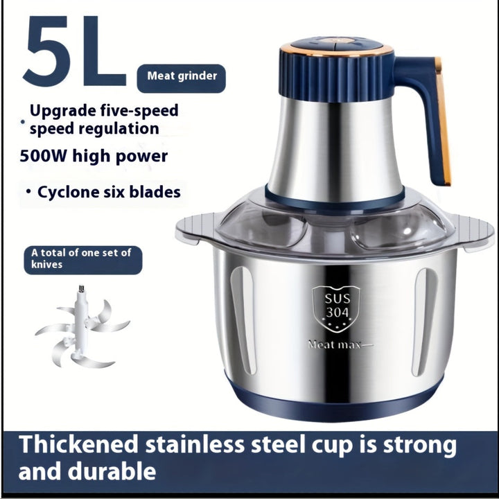 Picadora de carne eléctrica multifunción de alta potencia 5L500w para uso doméstico y comercial, gran capacidad más fácil