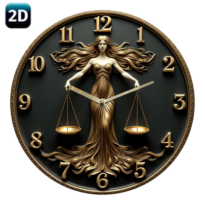Reloj de Pared Silencioso con Diseño de la Justicia - Reloj Decorativo Circular de Acrílico de 19.99 cm, Manecillas y Números en Tono Dorado, Ideal para Sala de Estar o Dormitorio, Reloj Decorativo | Diseño Artístico del Reloj | Artesanía Detallada