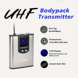 1pc Sistema de micrófono inalámbrico UHF, kit de micrófono de solapa y bodypack recargable con control de volumen, omnidireccional, carga USB, conector de 6,35 mm para karaoke, transmisión, canto - Ideal para aulas, conferencias, transmisiones en vivo, p