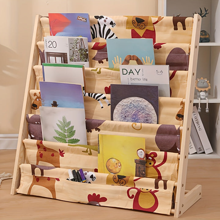 Estante de madera maciza multifuncional - Organizador de almacenamiento de varias capas con soporte de piso, adecuado para libros y suministros de arte, en blanco.