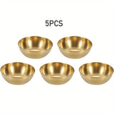 3/5/15 piezas de plato de salsa dorada de lujo, mini tazón de salsa individual de acero inoxidable premium y palillos, plato de condimentos redondo adecuado para sushi/tortilla mexicana/papas fritas, plato de aperitivo, accesorios para bandejas de delica