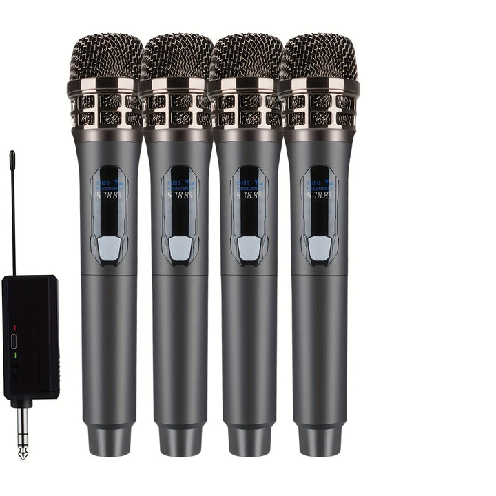 Sistema de Micrófono Dinámico Inalámbrico Profesional de 4pcs/2pcs/1pc - Receptor Recargable, Audio Cristalino, Batería de Larga Duración, Ideal para Fiestas, Iglesia, Reuniones, Bodas, Karaoke, Actuaciones y Discursos Públicos