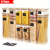 THELiFE 6/12 piezas de recipientes herméticos de plástico con tapa de madera, contenedores ultra transparentes para almacenar alimentos con tapa de bambú sellada, ideales para fideos, harina, cereal, arroz, azúcar, té, café y espagueti