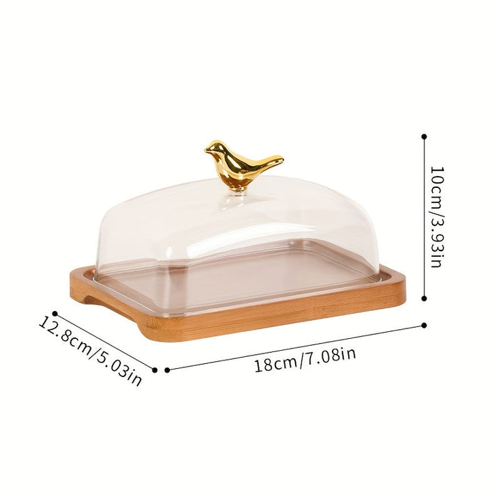 1 pieza, Caja de Queso de Madera con Tapa de Vidrio, Contenedor de Almacenamiento para Mantequilla y Queso, Plato de Postre, Soporte para Exhibición de Pasteles, Suministros de Cocina