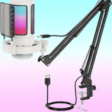 Un toque de silencio, Kit de micrófono de condensador USB | Brazo de soporte ajustable de 360° | Un botón de silencio y Plug-and-Play | Reducción de ruido HD | Ideal para transmisión en vivo, juegos, podcasting, grabación | Construcción duradera de ABS |