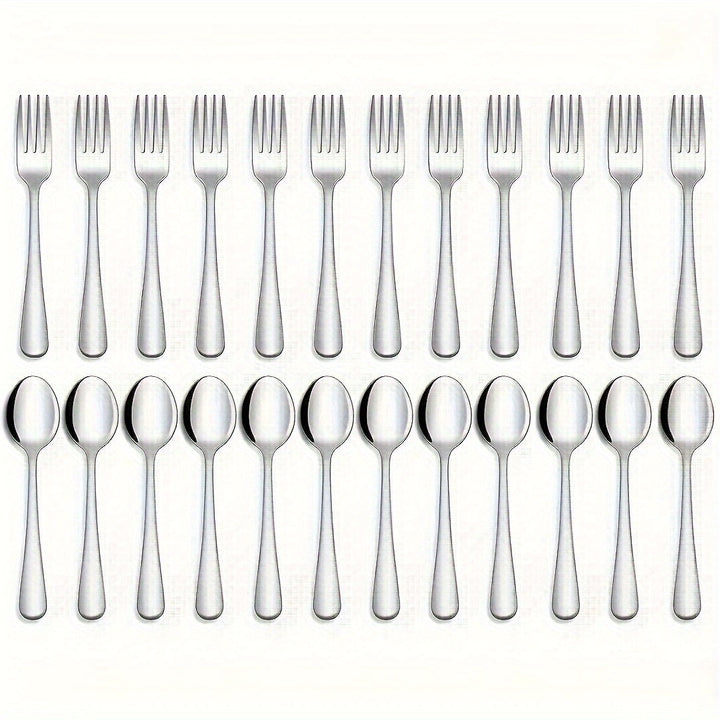 Juego de Cubiertos de Acero Inoxidable para Comida Grado Alimenticio, Juego de Tenedores y Cucharas de 12/24 Piezas, Apto para Lavavajillas