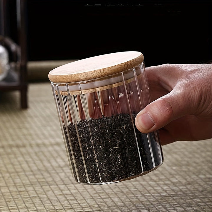 4/6/12 piezas de jarra de vidrio para café y nueces, jarra de almacenamiento sellada, recipiente de vidrio transparente con tapa de bambú y asa de metal para almacenamiento en el hogar, cocina, dulces, galletas, pasta, avena, especias (pequeño)