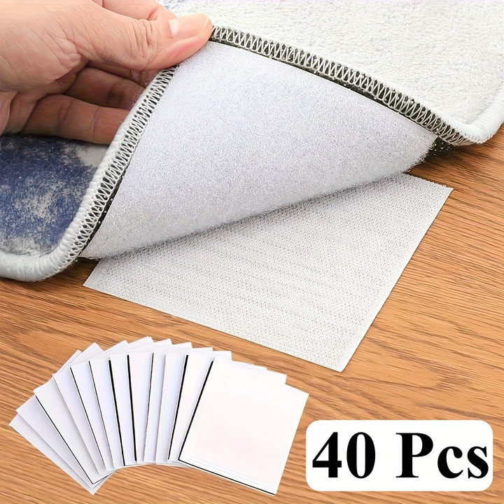 10/20/40/60/100 piezas de sujetadores de alfombras premium antideslizantes - Adhesivos de doble cara, reutilizables, lavables y fáciles de usar para suelos de madera dura y azulejos - Uso interior, mantén las alfombras planas y seguras