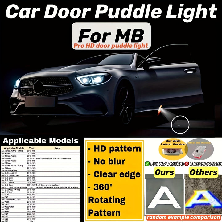Proyector de Luz para Puerta de Coche MB/Benz - 1 pieza / Para W205/W212/W213 / Luz de Estanque de Puerta / Patrón Giratorio 360° / Luz de Bienvenida HD para Puertas de Benz / Accesorios para Coches MB/Benz