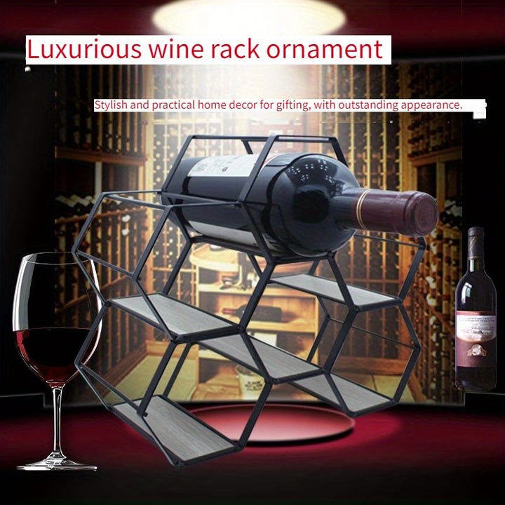 1pc Elegante Estante de Vino de Metal Negro - Artesanal, Diseño Moderno Minimalista con Acabado Elegante | Capacidad para 3 Botellas para Uso Doméstico y Comercial | Ideal para Cocina, Sala de Estar, Decoración de Comedor, Regalos para Amantes del Vino