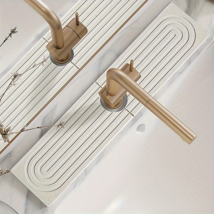 Alfombrilla de Fregadero de Cocina de Tierra de Diatomeas de Secado Rápido - 39.37cm Súper Absorbente, Bandeja de Grifo Resistente a la Humedad con Papel de Lija Incluido - Gris Claro