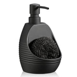 2 en 1, dispensador de jabón de cocina moderno negro y blanco con soporte para esponja - Diseño de onda elegante, jabón líquido reutilizable o, decoración de baño o cocina que ahorra espacio, dispensador de jabón de cocina