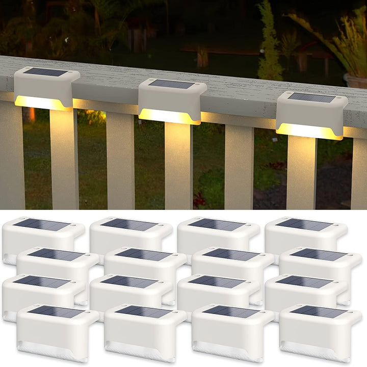 16 luces solares para exteriores - Luces LED solares para escaleras, barandales, patios y caminos, con batería de níquel, control de cadena, eficiencia energética, iluminación exterior moderna y duradera