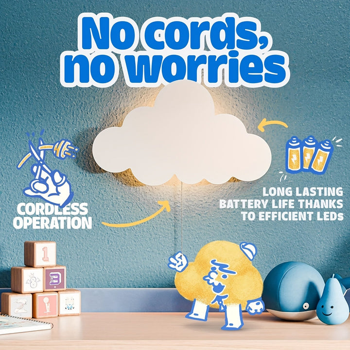 1pc Lámpara de Pared Flotante Nube - Luz Nocturna Metálica con Batería y LED Blanco Cálido, Decoración de Estrella y Luna para Guardería, Habitación Infantil, Baby Shower - Luz de Nube de Dibujos Animados Artística, Sin Necesidad de Enchufe, Idea de Rega