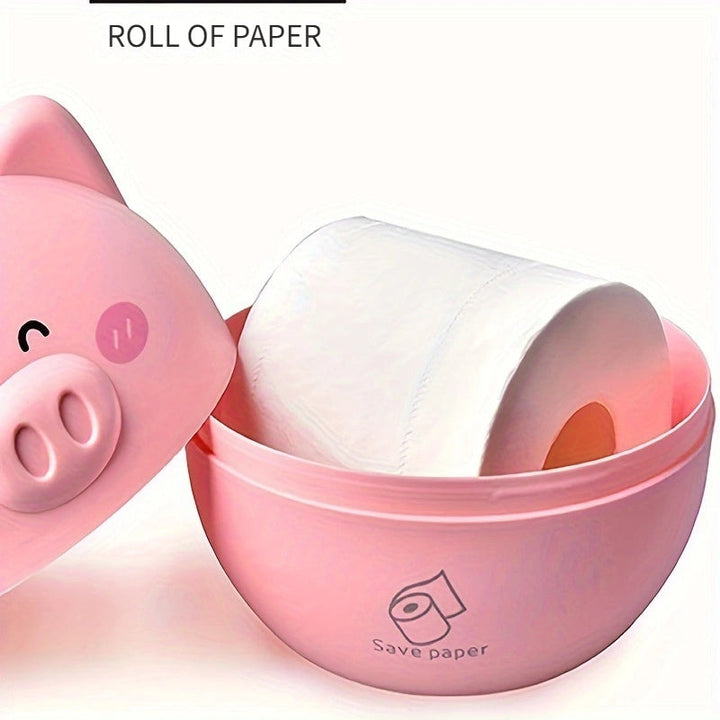 Elegante caja de pañuelos con diseño de cerdo de dibujos animados - Dispensador de plástico rosa y blanco con diseño "Ahorrar papel", ideal para organizar el baño o el despacho, decoración del baño.