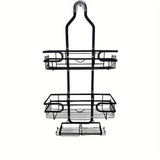 Organizador de Baño Colgante Ajustable de 3 Niveles en Negro con Ventosas - Sin Taladro, con Ganchos y Plato para Jabón, Soporte de Ducha, Cesta