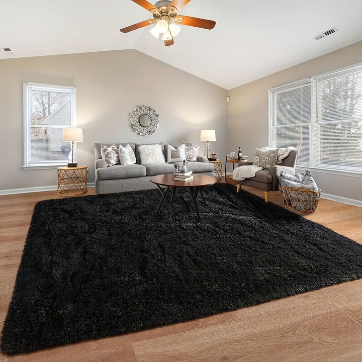 Alfombra grande de felpa suave y esponjosa, lavable a máquina, negra, rectangular, perfecta para sala o escritorio, agrega textura acogedora a cualquier espacio, tapetes para sala