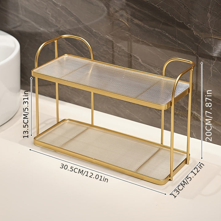 Organizador de Baño de Doble Capa - Estante de Almacenamiento de Cosméticos de Hierro y Acrílico a Prueba de Óxido para Tocador, Soporte Multifuncional para Gel de Ducha, Decoración y Accesorios de Baño