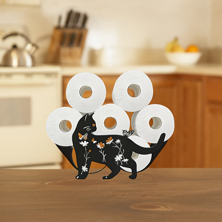 Portarrollos de papel higiénico de gatito de dos caras: Adorable organizador decorativo para el hogar de hierro animal, tiene capacidad para 8 rollos adicionales para baño, tocador o estante de almacenamiento Decoraciones de Halloween, Navidad