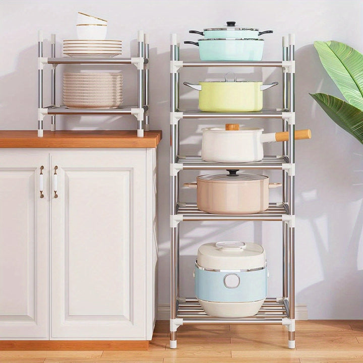 Estante de almacenamiento de cocina de acero inoxidable de 4/5/6 niveles con pies de nivelación - Estante multi-nivel de gran resistencia para ollas, sartenes, microondas y más - Unidad de estantería ahorradora de espacio para despensa, garaje y armario,