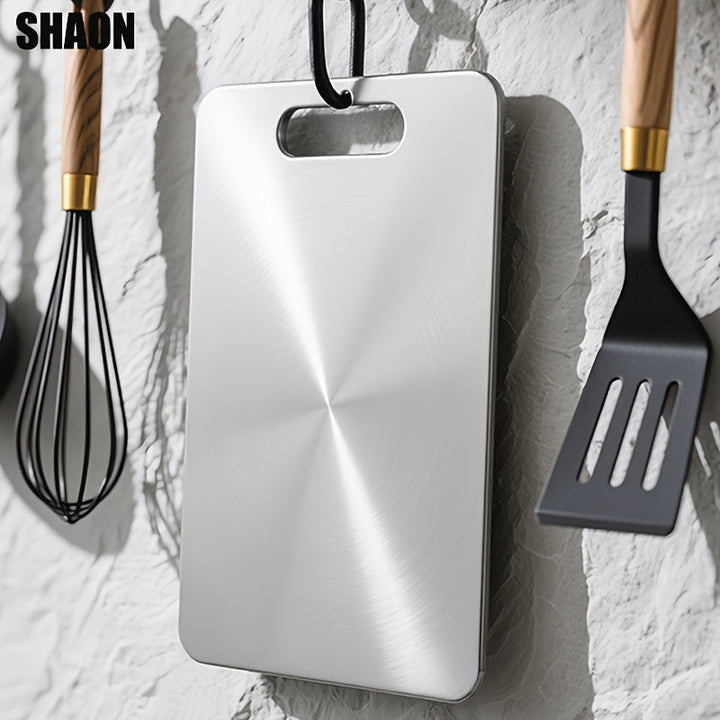 Conjunto de 3 tablas de corte de acero inoxidable SHAON - Tablas de picar para cocina - Platos de titanio de doble cara aptos para lavavajillas para preparación de comidas en exteriores y camping en casa