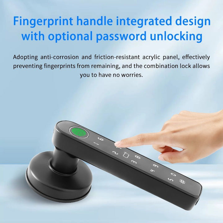 Cerradura inteligente biométrica 5 en 1 con huella digital, entrada sin llave, compatible con app, tarjeta IC, contraseña y llave, 99% de precisión, inalámbrica, acabado negro en aleación de zinc, alimentada por batería con carga USB, sin necesidad de ca