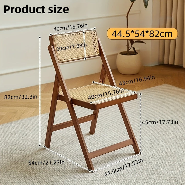 Silla plegable de ratán, resistente y cómoda, con respaldo, estructura de bambú, soporta hasta 150 kg, diseño ahorrador de espacio, liviana y portátil, ideal para sala, comedor o jardín, sin necesidad de ensamblaje - 1 unidad