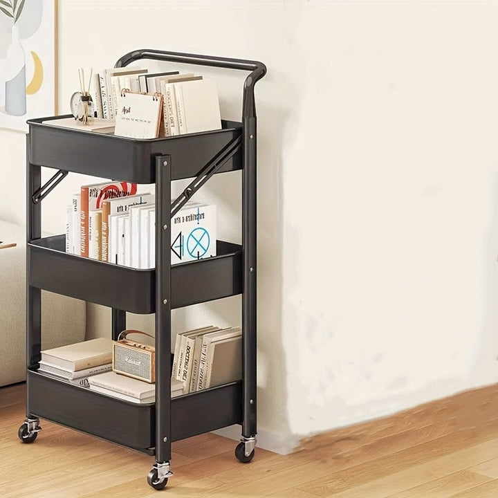 Carrito de Almacenamiento Plegable Metálico de 3 Niveles con Ruedas - Sin Necesidad de Ensamblaje, Ideal para Cocina, Sala y Oficina, Perfecto para Libros, Snacks, Frutas, Verduras y Organización del Hogar