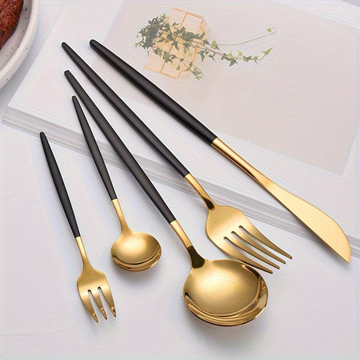 Juego de 30 Piezas de Cubiertos Finos de Acero Inoxidable: Cuchillo para Bistec, Tenedor y Cucharilla Postre - Kit de Vajilla para Hogar y Restaurantes