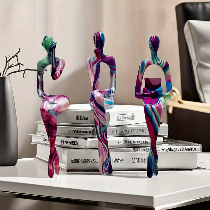Juego de 3 Figuras de Pensadores Abstractos - Esculturas de Resina para Decoración de Hogar y Oficina, Perfectas para Estantería, Sala de Estar o Entrada