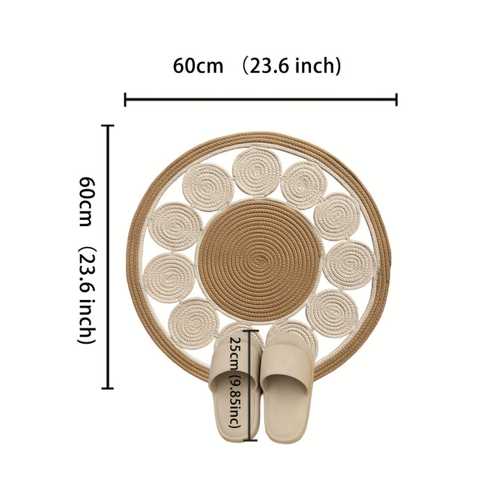 1 pieza de alfombra redonda de lino lavable a mano estilo bohemio - Plegable, antideslizante, alfombra artística para sala de estar de granja, dormitorio, baño, uso interior/exterior, fibra de poliéster, lavable a máquina, alfombra interior/exterior | Al