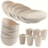 Juego de vajilla irrompible de 18 piezas, apto para lavavajillas y microondas, incluye platos, tazones y vasos, ideal para cocina, residencia estudiantil, camping, autocaravana y picnic