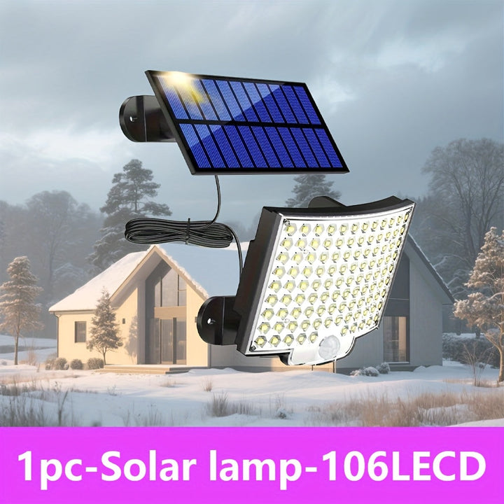 1/2pcs Luces Solares Exteriores, 106 LED 3000LM Luz de Inundación con Sensor de Movimiento y Control Remoto, Luz Solar de Seguridad LED desde el Anochecer hasta el Amanecer con Cable de 16.152 cm, IP44 Impermeable, Ideal para Exterior, Garaje