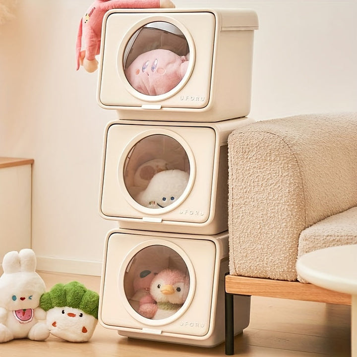 Caja de Almacenamiento de Plástico Apilable UFORU con Tapa - Organizador de Concha para Juguetes, Snacks, Ropa y Libros - Estilo Contemporáneo, Contenedores de Almacenamiento para la Organización del Hogar