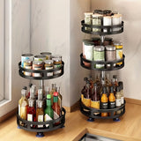 Estante de especias giratorio de 3 capas - Organizador de cocina de metal para especias, hierbas y condimentos, diseño que ahorra espacio con estantes de almacenamiento escalonados, ideal para cocinas, baños y salas de estar, solución de almacenamiento d
