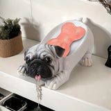 Plato de jabón para perros bulldog de resina - Diseño de estatua de bulldog blanco realista, decoración ovalada para el hogar y accesorio de baño, perfecto para decorar la cocina o el salón.