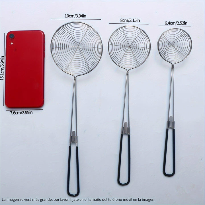 1pc Cuchara Colador de Acero Inoxidable, Cucharón de Cocina Multiusos para Olla Caliente, Tienda de Té con Leche, Escurridor de Dumplings, Uso Doméstico - Colador Metálico Duradero con Mango