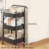 Carrito de Almacenamiento Plegable Metálico de 3 Niveles con Ruedas - Sin Necesidad de Ensamblaje, Ideal para Cocina, Sala y Oficina, Perfecto para Libros, Snacks, Frutas, Verduras y Organización del Hogar