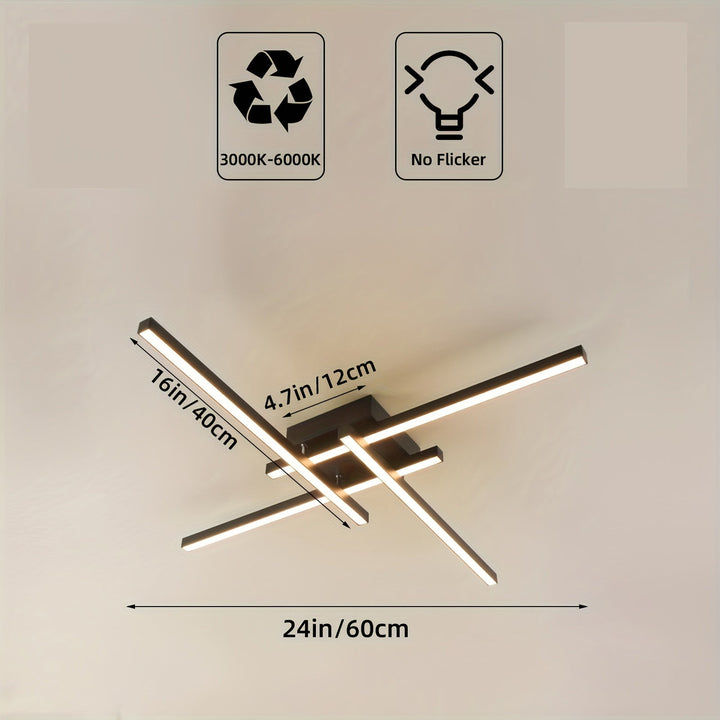 1pc 60.96cm 3000k/4000K/6000K 4-Luz Plafón LED Regulable Iluminación de Techo Negro Lámpara de Techo de Montaje Empotrado para Cocina, Sala de Estar, Dormitorio