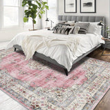 Lujoso tapete de área floral bohemio de terciopelo - Ultra-suave, grueso, antideslizante, lavable a máquina, diseño beige claro y rosa para sala de estar, dormitorio, comedor y oficina - Forma rectangular, ligero, tejido a mano de poliéster, alfombras pa