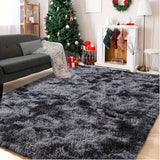 Alfombra de Peluche Suave para Área - Alfombra Acogedora Gris y Negra Tie-Dye para Sala, Tapete Esponjoso para Decoración del Hogar, Solo Lavado a Mano, Material de Poliéster, Alfombras para Salón, Acento Festivo, Diseño Tie Dye, Superficie Texturizada