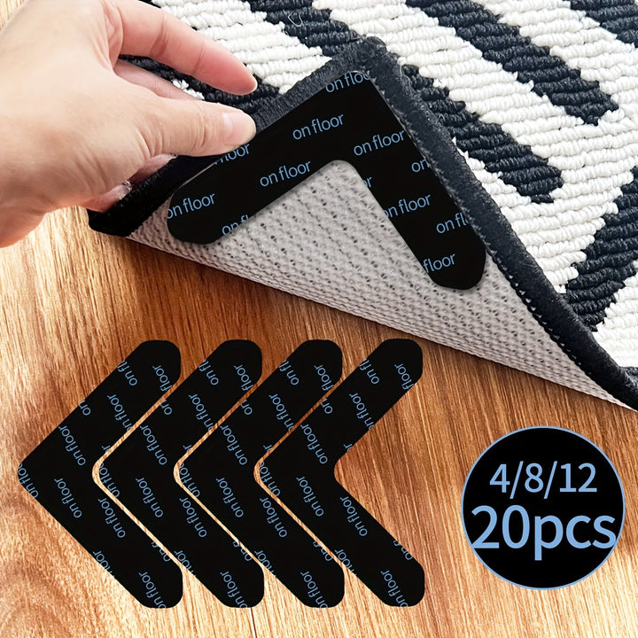 4/8/12/20pcs Cinta para Alfombras en Suelos de Madera Dura Sin Daños, Agarraderas Lavables y Reutilizables para Alfombras, Cinta para Áreas de Alfombra Antideslizante que Mantiene Tu Alfombra en Su Lugar y Aplana las Esquinas