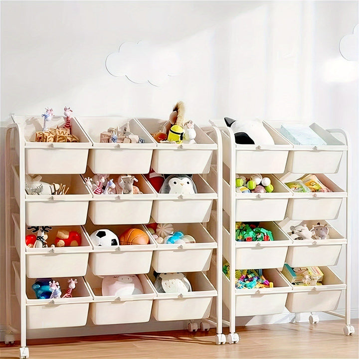 Carrito de almacenamiento giratorio de 2/3/4/5 niveles con ruedas - Estructura de acero resistente con estantería modular con contenedores de plástico extraíbles, organizador móvil fácil de ensamblar para el hogar y la oficina - Blanco, estantería para l