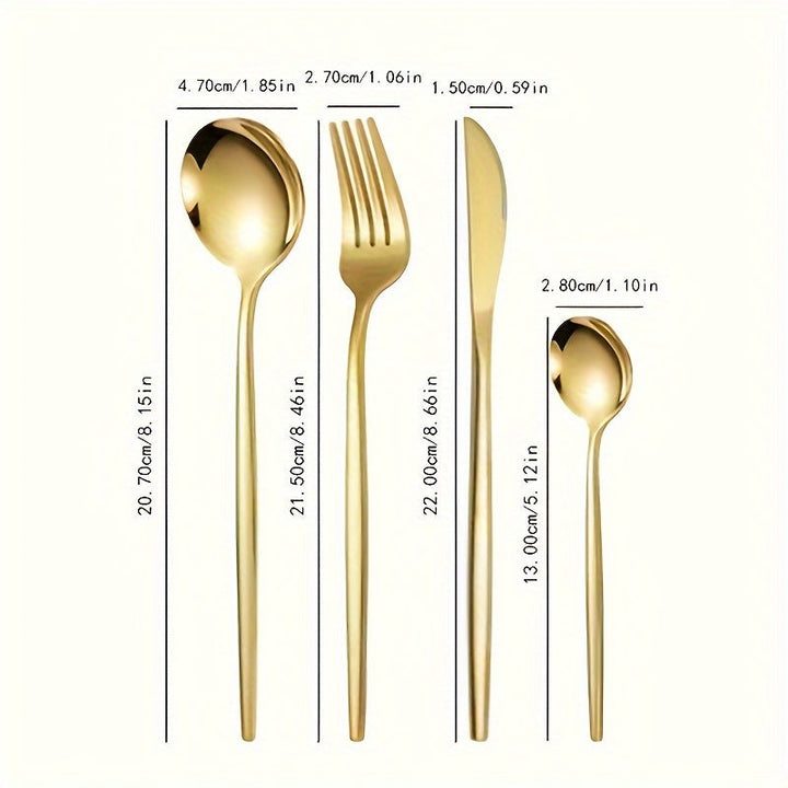 48 piezas Juego de cubiertos de acero inoxidable dorado, cubiertos pulidos espejo para 12, incluye tenedores, cuchillos, cucharas, aptos para lavavajillas, ideal para cocina casera, fiestas, Navidad, vajilla, caja de regalo navideña