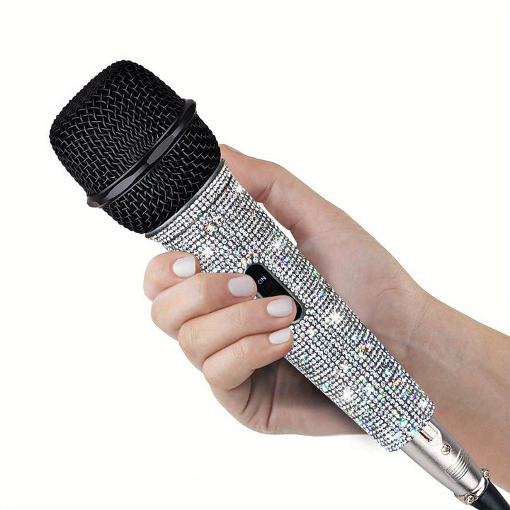 Micrófono de mano dinámico Heikuding con efecto diamante y cable XLR de 5,0 metros - Micrófono de clip de alta sensibilidad para cantar, grabar voz, actuaciones en vivo - Blanco, micrófono de canto, equipo de audio profesional, diseño metálico elegante,